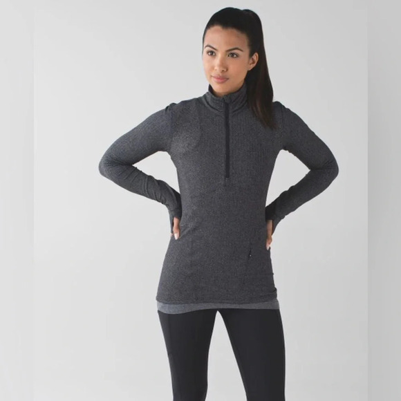 LULULEMON‎ ATHLETICA Kanto Catch Me 1/2 Zip in Heathered Herringbone Black - Picture 1 of 16